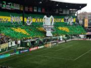 The Portland Timbers Army rollout their season-opening tifo prior to the MLS match against Columbus on Sunday, March 6, 2016, at Providence Park in Portland.