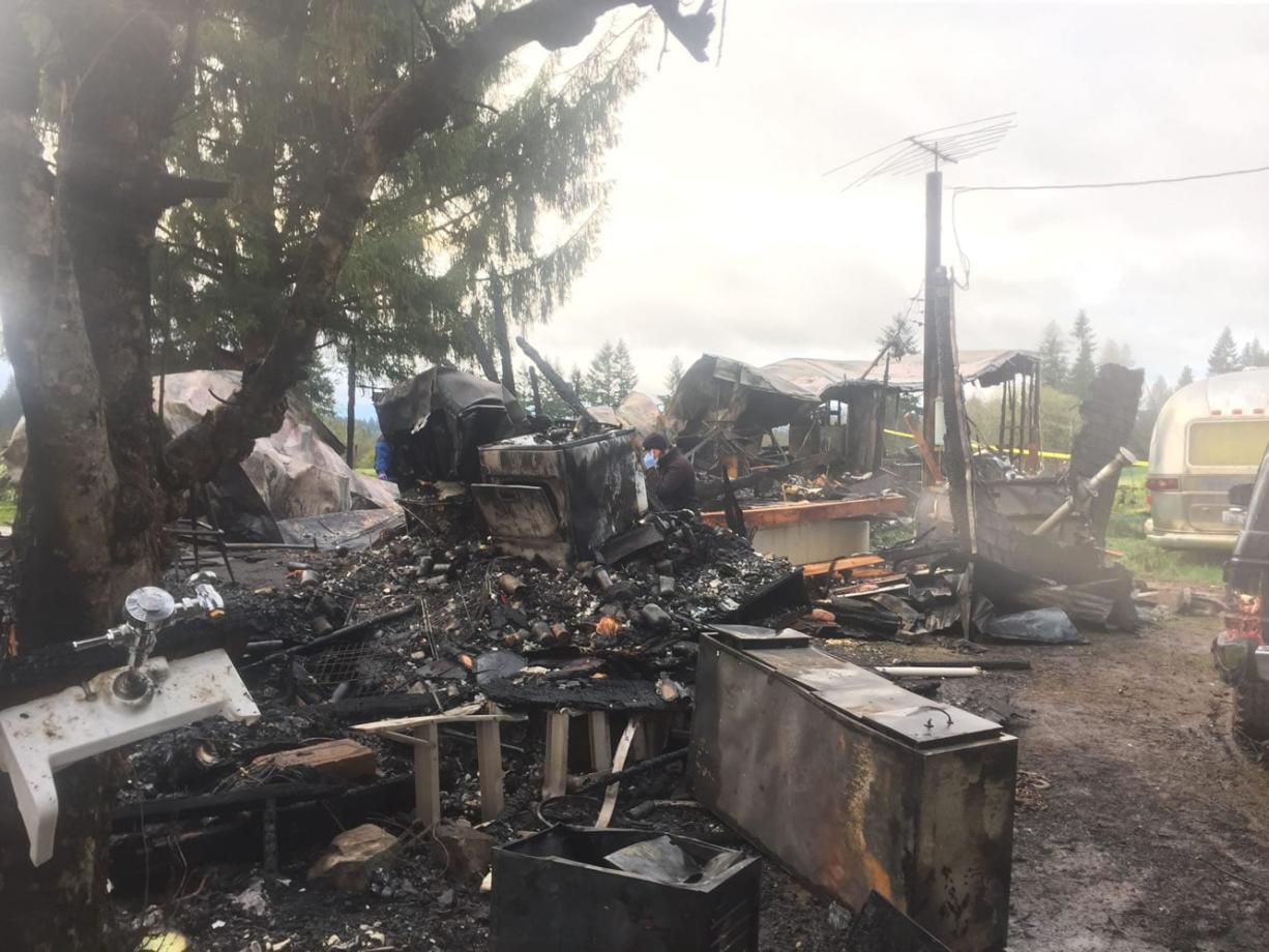 Firefighters who doused a blaze that consumed a mobile home north of La Center found the body of an adult while doing mop up.