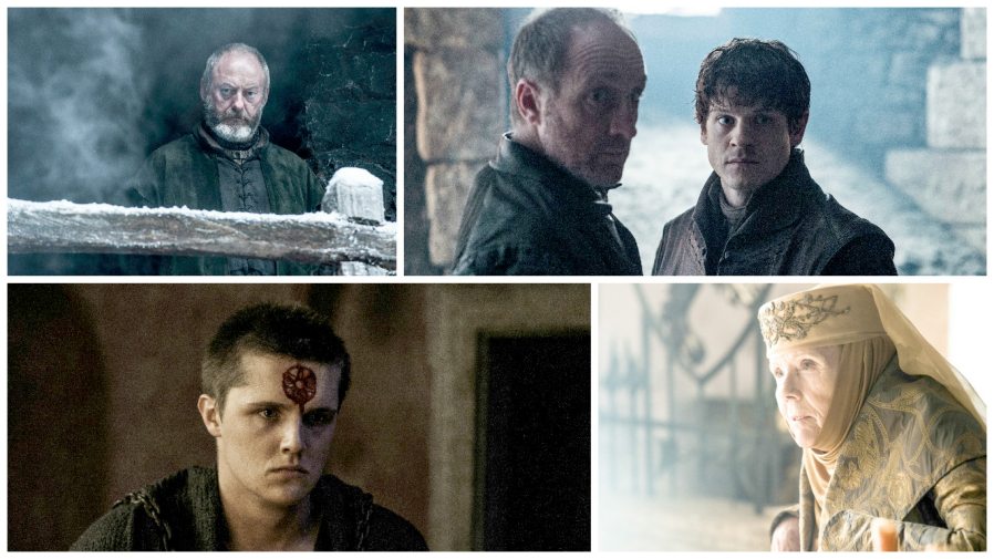 Clockwise from top left: Liam Cunningham, Michael McElhatton, Iwan Rheon, Diana Rigg and Eugene Simon in &quot;Game of Thrones.&quot; (HBO)