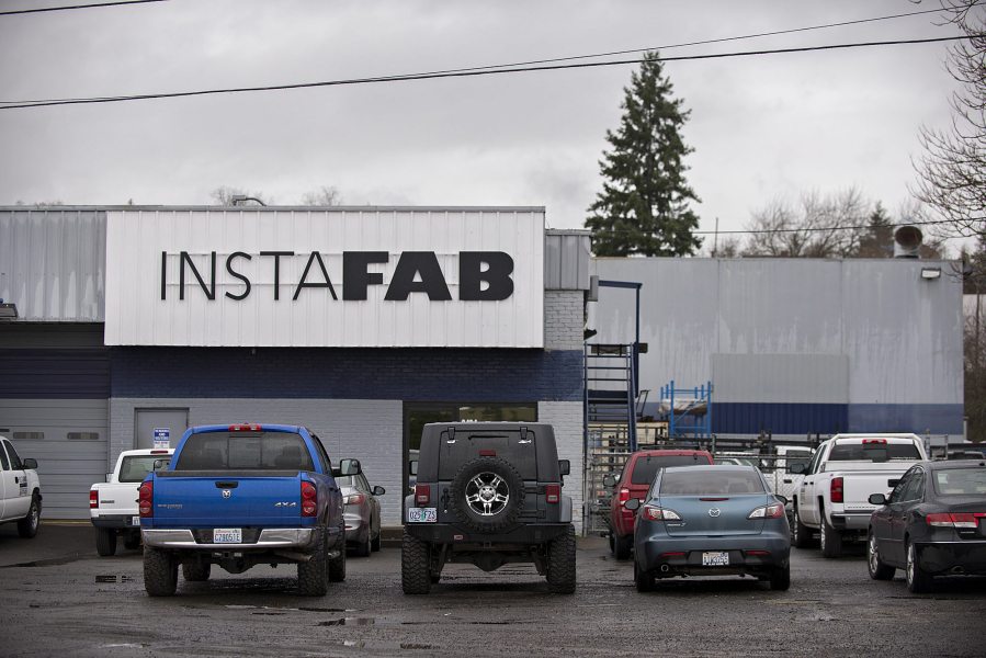 Cars are parked outside Instafab on a Monday morning in February in Vancouver.