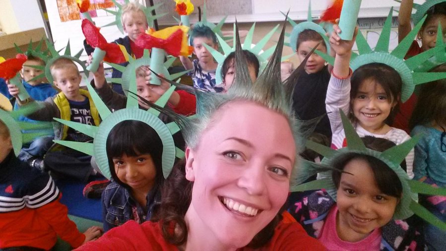 Shae Cecka, art discovery coordinator at Endeavour Elementary School, doubled up on the school&#039;s monthly art theme, &quot;Liberty Enlightening the World,&quot; with Spirit Week&#039;s &quot;crazy hair day.&quot; Students fashioned their own crowns and torches during art class.