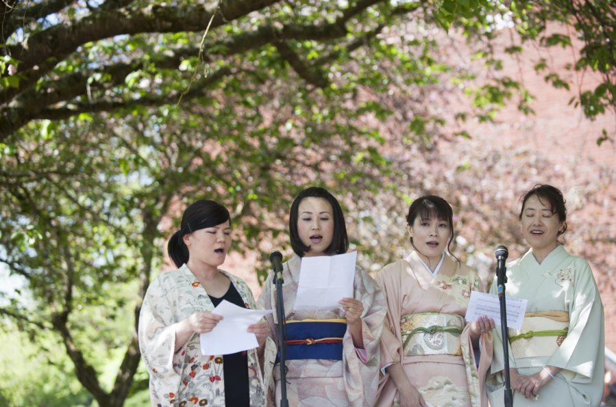 Vocalists Tomoko Parsons, from left, Maki Polley, Saichko Mizunoya and Yukiko Vossen sing the &quot;Song of Spring&quot; at Clark College&#039;s annual Sakura Festival on Thursday.