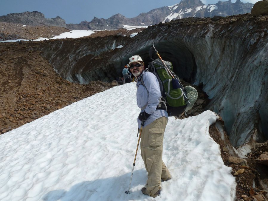 Microbiologist Roberto Anitori prepares to enter an ice cave on Mount Hood to collect soil samples for his research regarding extremophiles, organisms that have adapted to extreme conditions. Anitori teaches at Clark College.