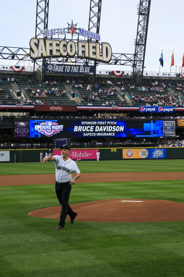 Esther Short: Bruce Davidson throws the sponsor first pitch at Mariners game.
