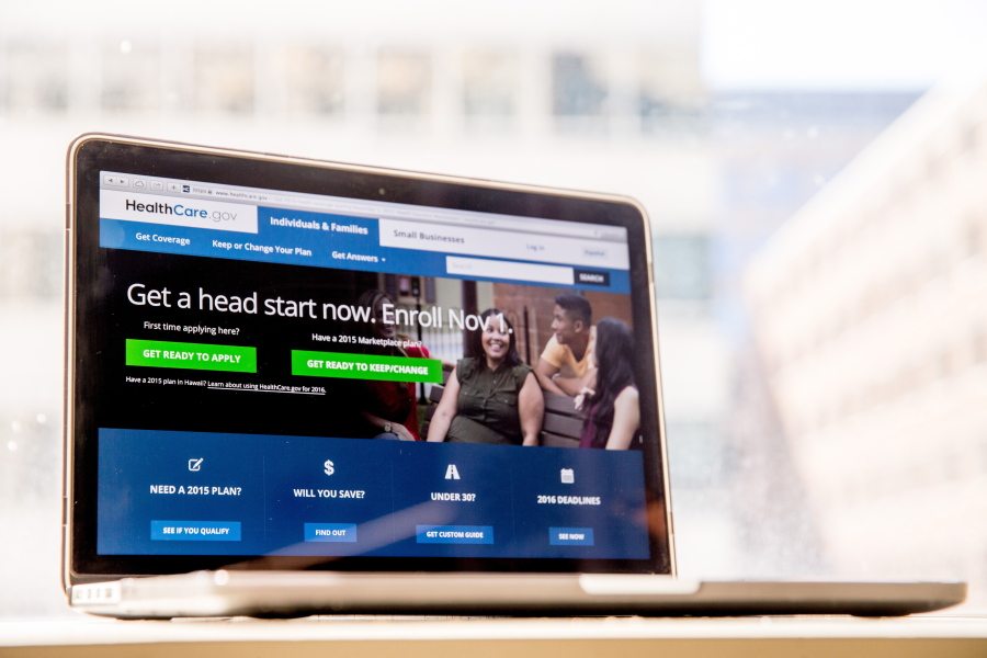 The HealthCare.gov website, where people can buy health insurance, is displayed on a laptop screen in Washington.