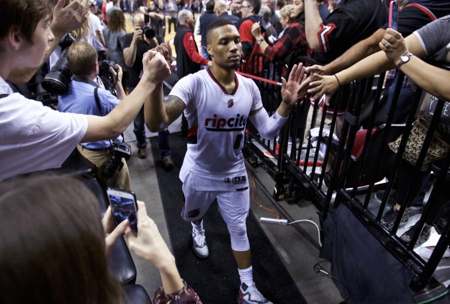 Portland Trail Blazers guard Damian Lillard walks off the court after Game 6 of the team&#039;s NBA basketball first-round playoff series against the Los Angeles Clippers on Friday, April 29, 2016, in Portland, Ore. The Trail Blazers won 106-103.