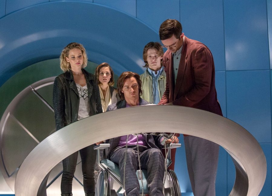 Jennifer Lawrence, from left, Rose Byrne, James McAvoy, Lucas Till and Nicholas Hoult appear in &quot;X-Men: Apocalypse,&quot; in theaters May 27.
