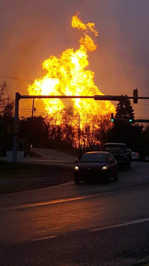 Flames erupt Friday at a natural gas pipeline complex in Greensburg, Pa., about 30 miles east of Pittsburgh.