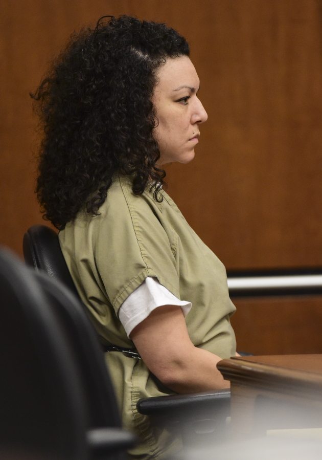 Dynel Lane, convicted in February of attempting to kill a fetus, appears for sentencing at the Boulder County Justice Center in Boulder, Colo., Friday, April 29, 2016. A judge on Friday sentenced the Colorado woman to 100 years in prison for cutting the nearly 8-month-old fetus from a stranger&#039;s womb.