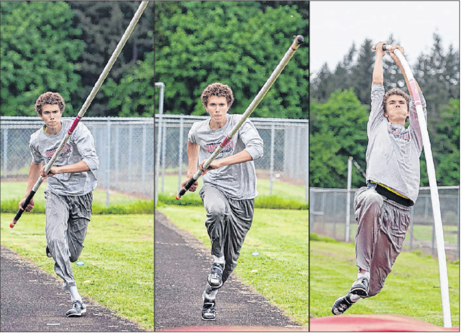 Michael Schmidt practices pole vaulting at Prairie High School.