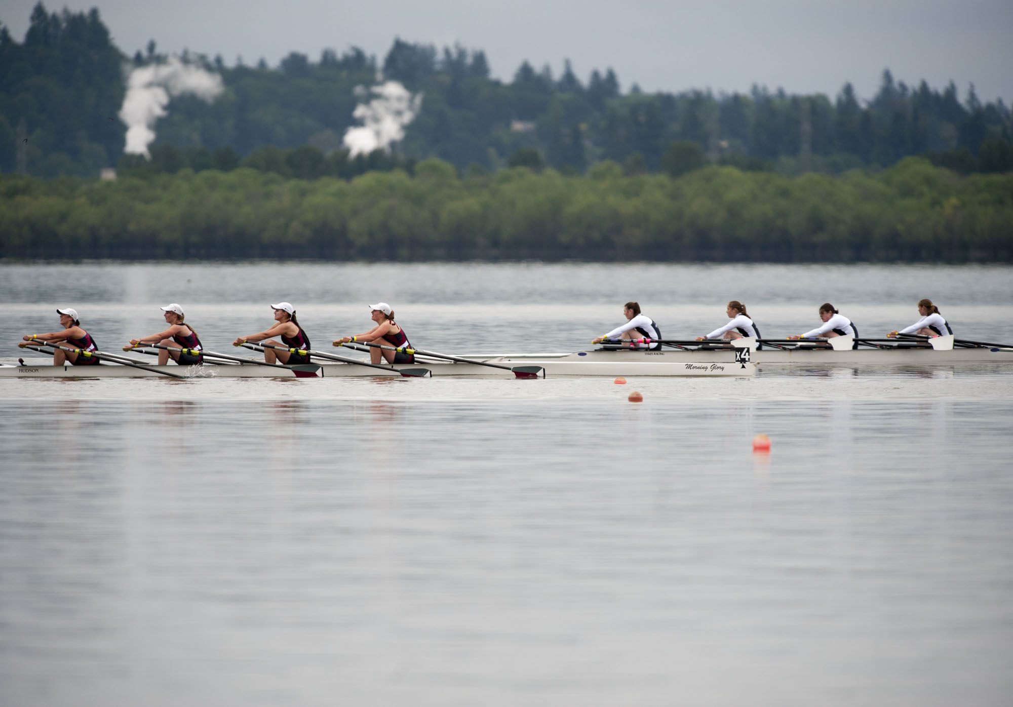 Youth rowing teams on Vancouver Lake.
