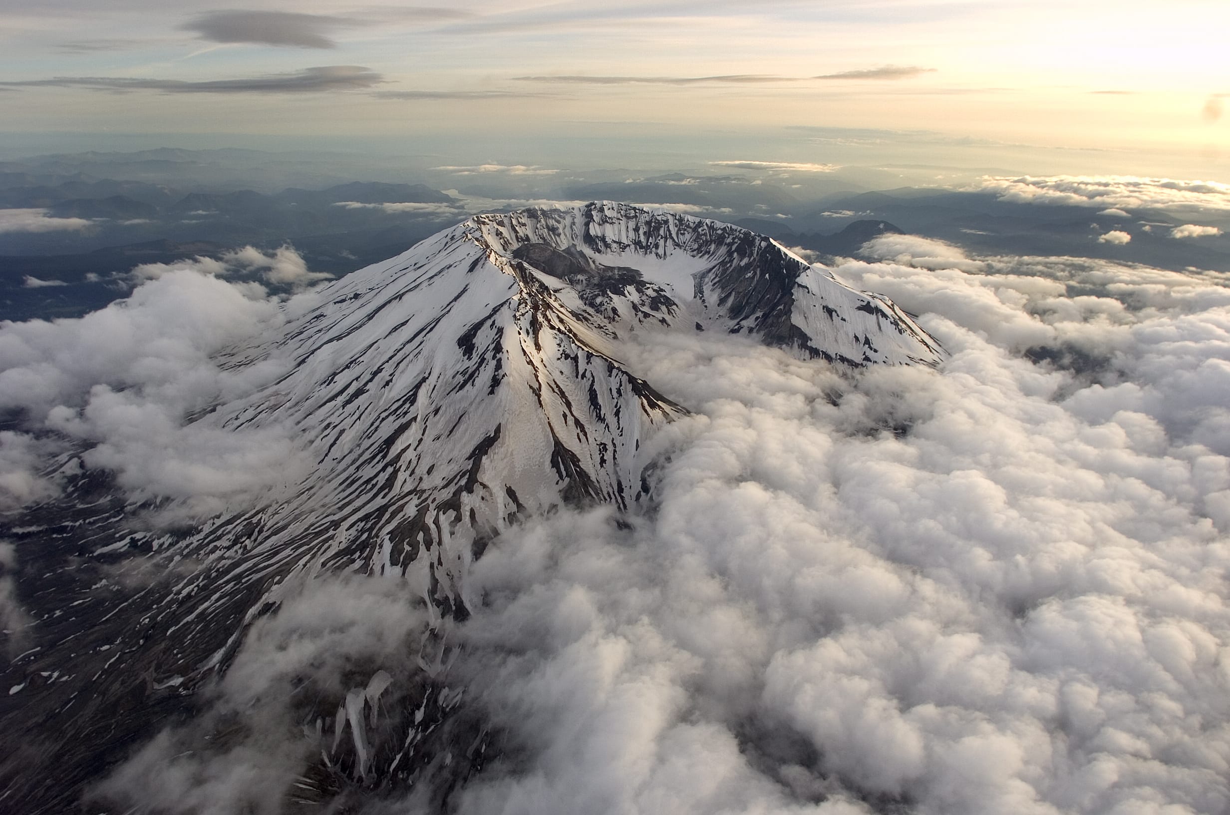 Mount St. Helens pictured in this aerial view during the evening May 12, 2005.