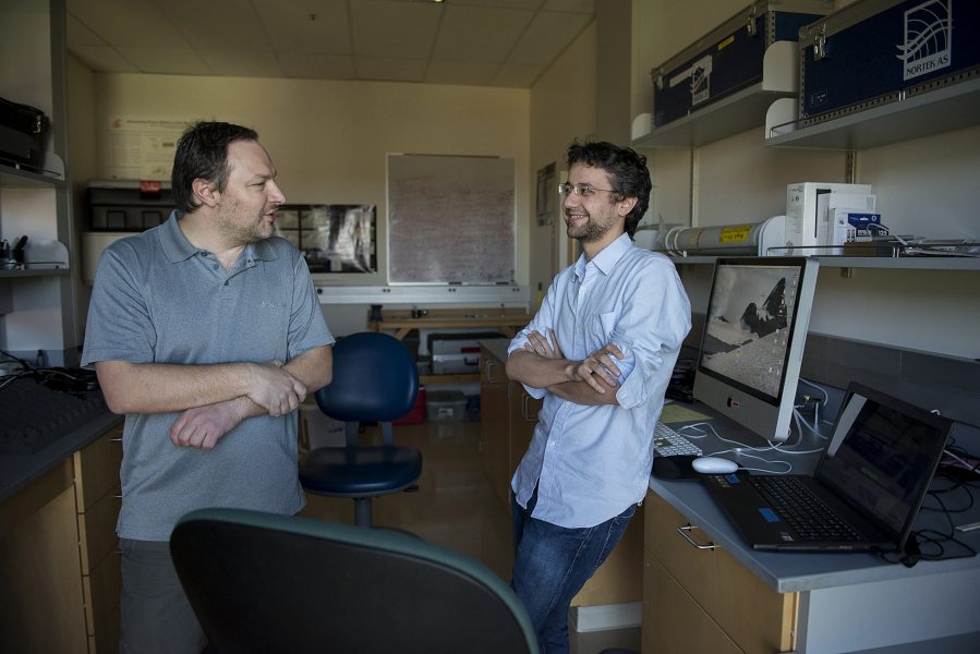 WSUV scientists Nikolay Strigul, left, Jean Liénard and John Harrison, not shown, created a mathematical model to better understand how different forest types will be affected by climate change.