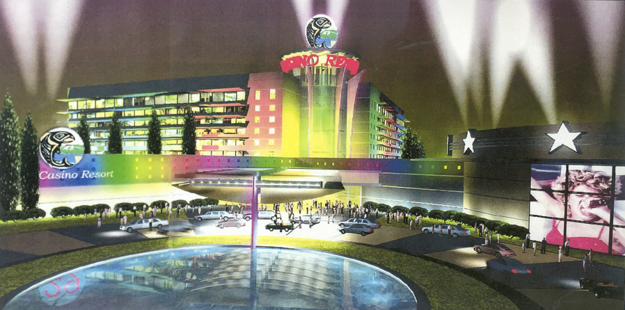 A 2000 rendering shows what a proposed Cowlitz Tribe/Trump casino might have looked like.
