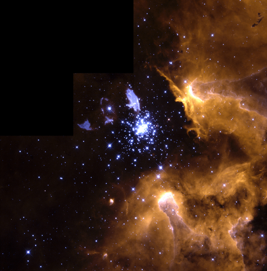 NASA&#039;s Hubble Space Telescope captures various stages of the life cycle of stars in the giant galactic nebula NGC 3603.