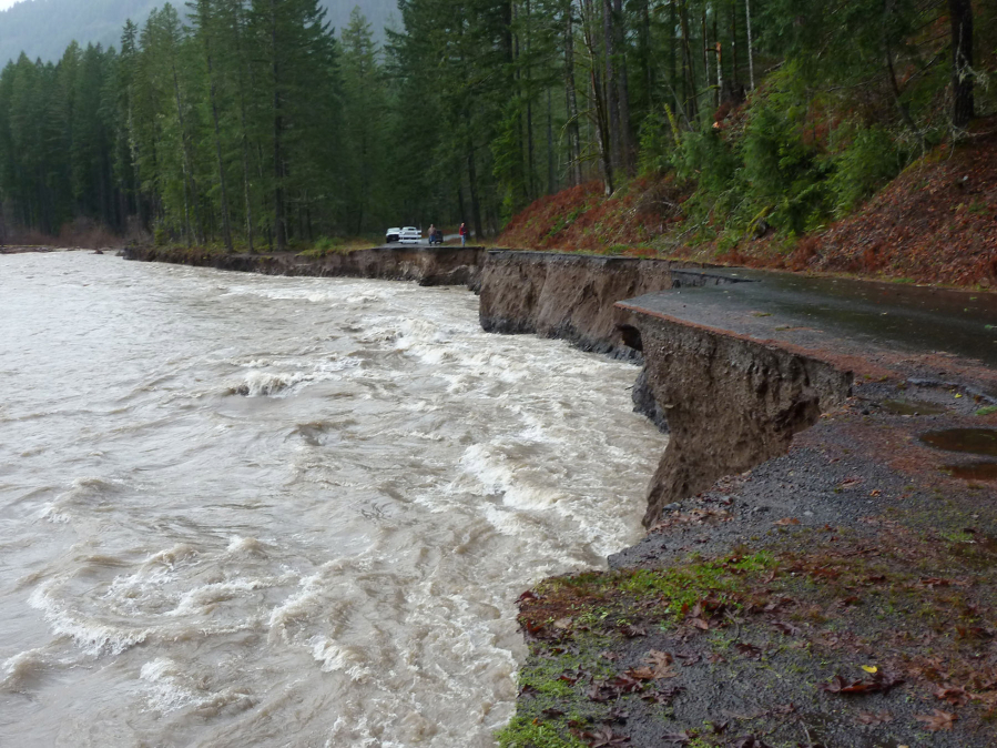 Gifford Pinchot National Forest Road No. 23 will be closed in 2016 due to washouts, like this one near Milepost 12. (U.S.