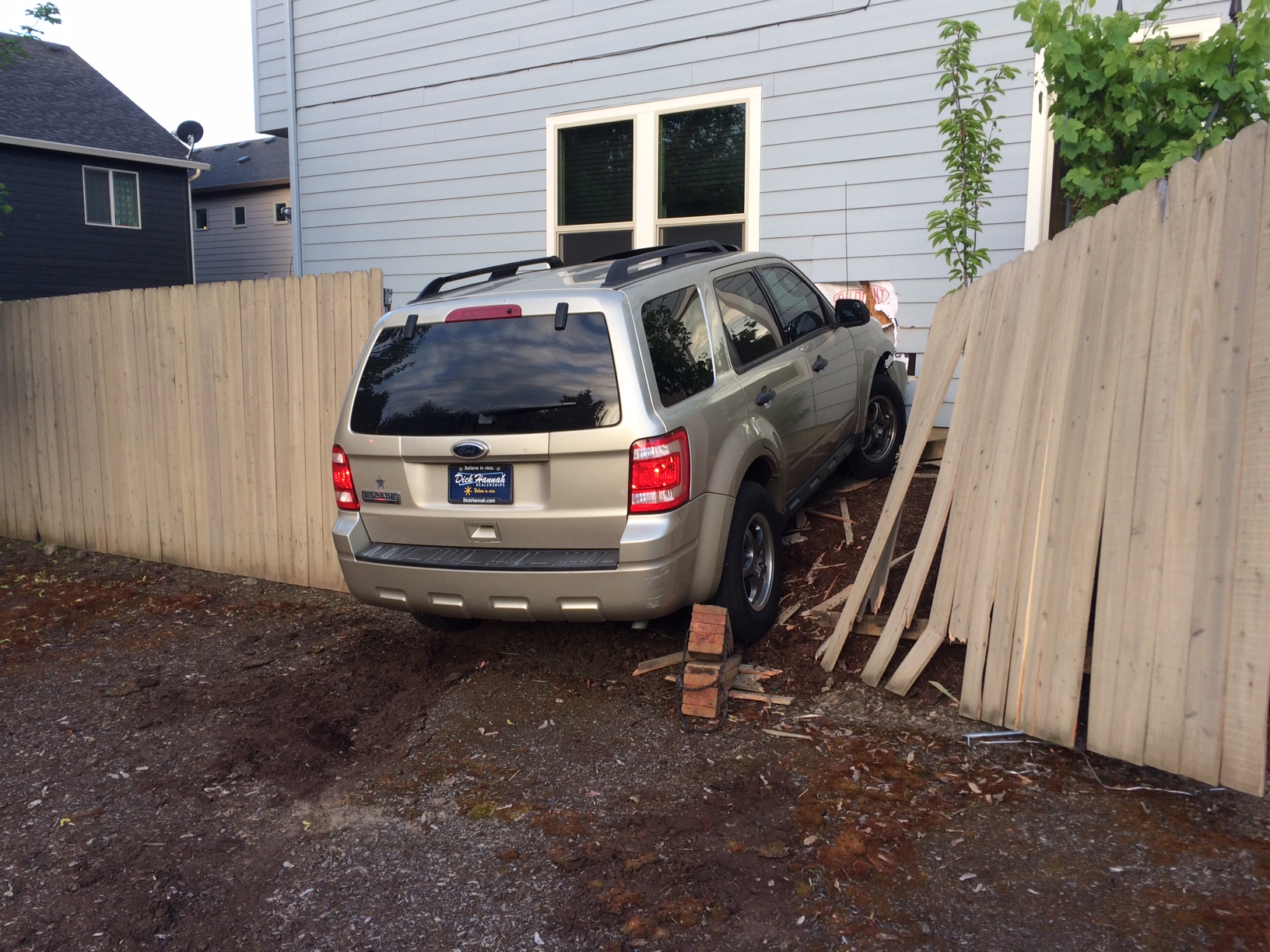 No one was hurt when this SUV crashed through a fence and into a home in the Felida area Monday morning.