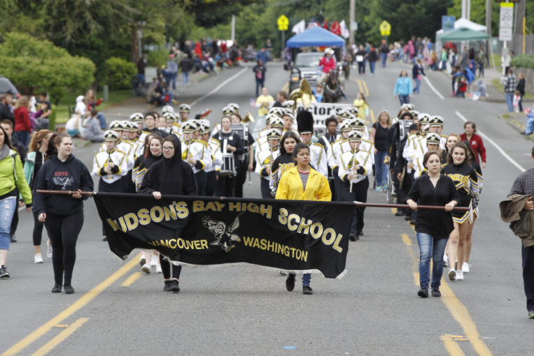 The Hudson&#039;s Bay high school band marches at the Hazel Dell parade of Bands on Saturday. More than 150 floats and other parade participants including 28 high school and middle school marching bands participated.