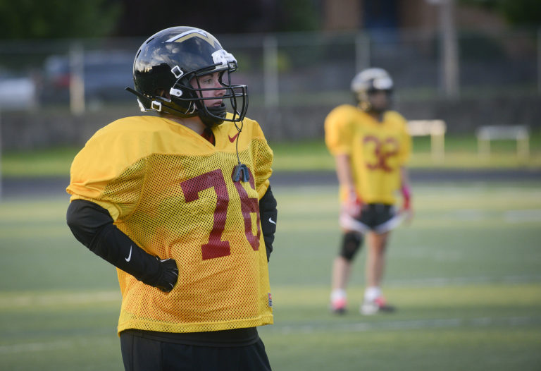 Crystal Steinmueller practices with the Portland Fighting Shockwave, a womens full-contact football team, at Milwaukie High School on Friday, May 6, 2016.