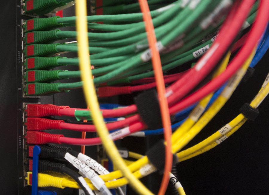 Wires and cables are seen in a server room in Vancouver Friday April 29, 2016.