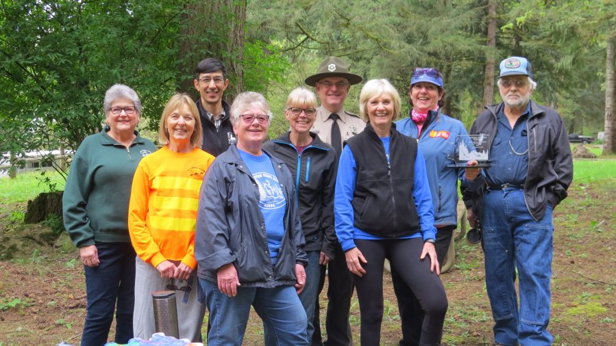 Battle Ground: Judy Smith, from left, Nancy Rust, Ryan Ojerio, Barbara Thomas, Claire Fisher, Chris Guidotti, Ruth Colonnello, Leith Dist and Ted Klump at Battle Ground Lake state park.