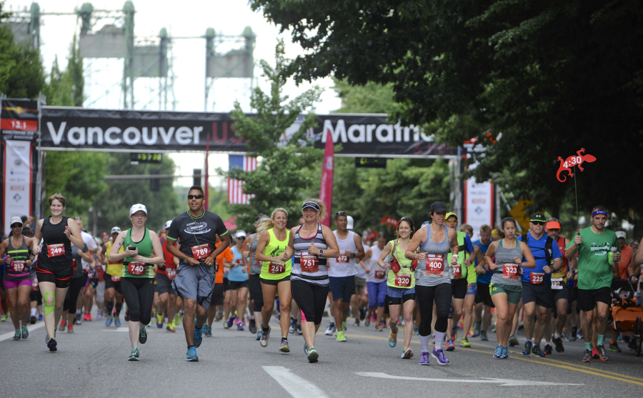 Runners start the Vancouver USA Marathon in 2015.