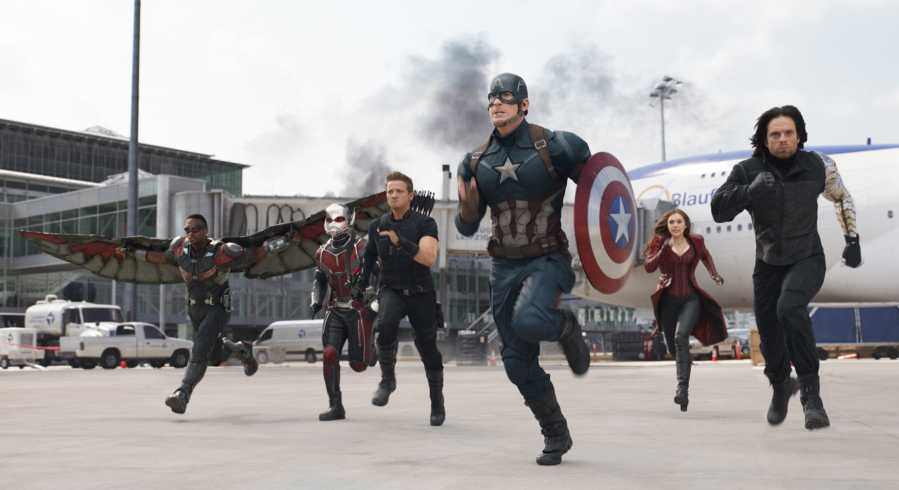 Anthony Mackie, from left, Paul Rudd, Jeremy Renner, Chris Evans, Elizabeth Olsen and Sebastian Stan star in &quot;Captain America: Civil War.&quot; (Photos from Disney-Marvel)