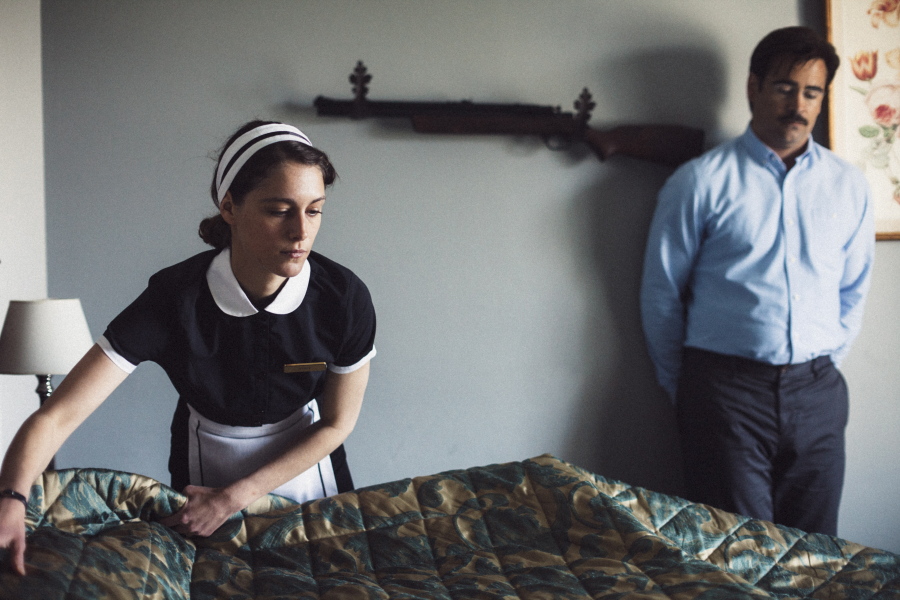 This image released by A24 Films shows Ariane Labed, left, and Colin Farrell in a scene from, &quot;The Lobster.&quot; (A24 Films via AP) (A24 Films)