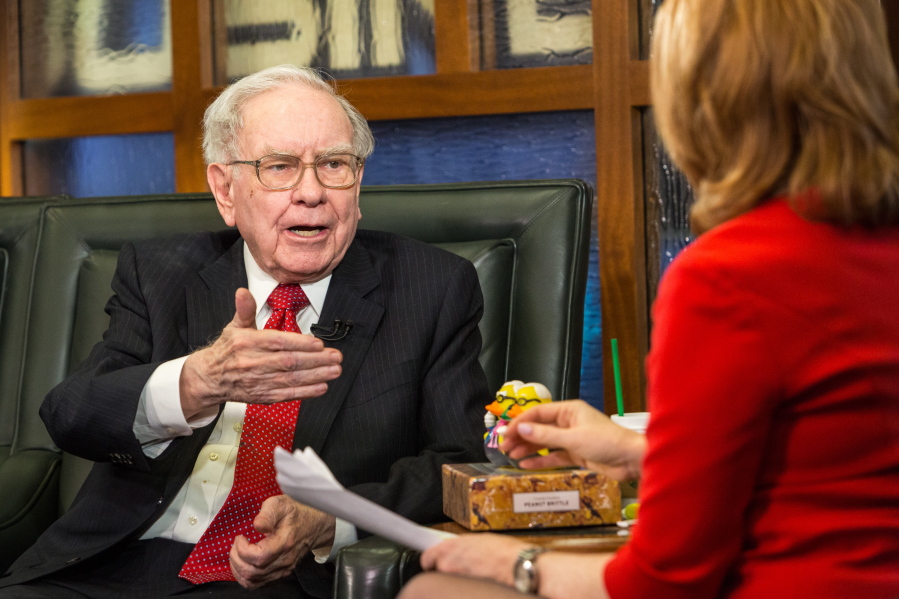 Berkshire Hathaway Chairman and CEO Warren Buffett speaks during an interview with Liz Claman on the Fox Business Network in Omaha, Neb.