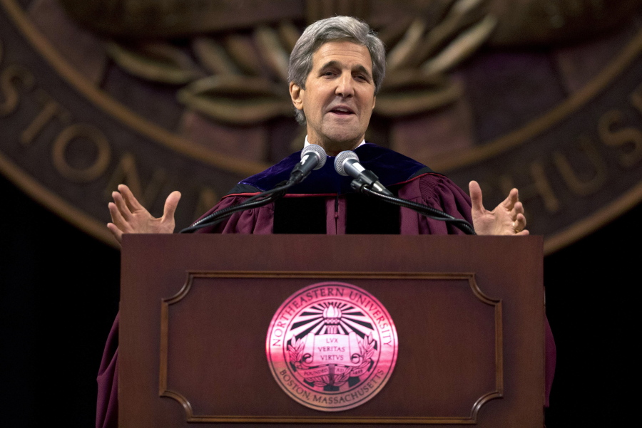 Secretary of State John Kerry gives the keynote address Friday during Northeastern University&#039;s commencement ceremonies in Boston.