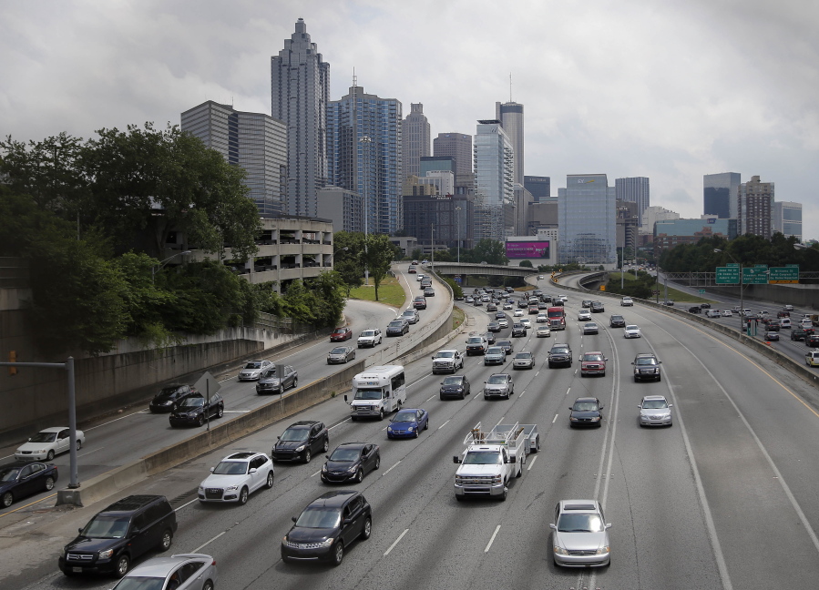 Traffic flows in and out of downtown Atlanta on the Interstate 75/Interstate 85 Connector in Atlanta.
