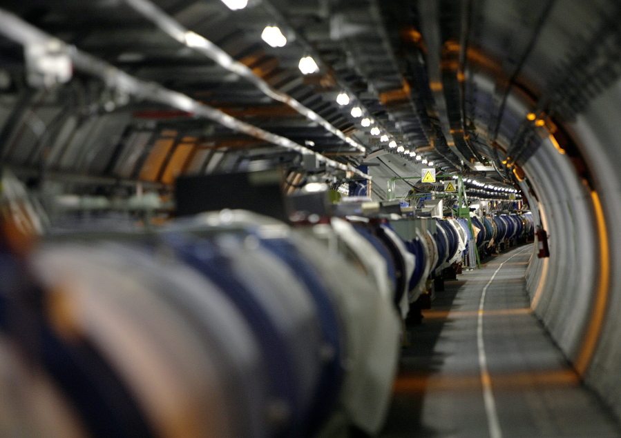 A view of the Large Hadron Collider in its tunnel at the European Particle Physics Laboratory, CERN, near Geneva, Switzerland.
