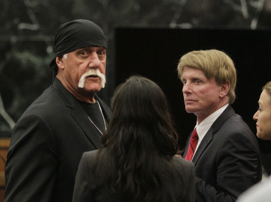 Hulk Hogan, whose given name is Terry Bollea, left, looks on in court moments after a jury returned its decision in St. Petersburg, Fla., March 21. Billionaire tech investor Peter Thiel has been secretly funding Hulk Hogan&#039;s lawsuit against Gawker Media for publishing a sex tape, according to reports in Forbes and The New York Times.
