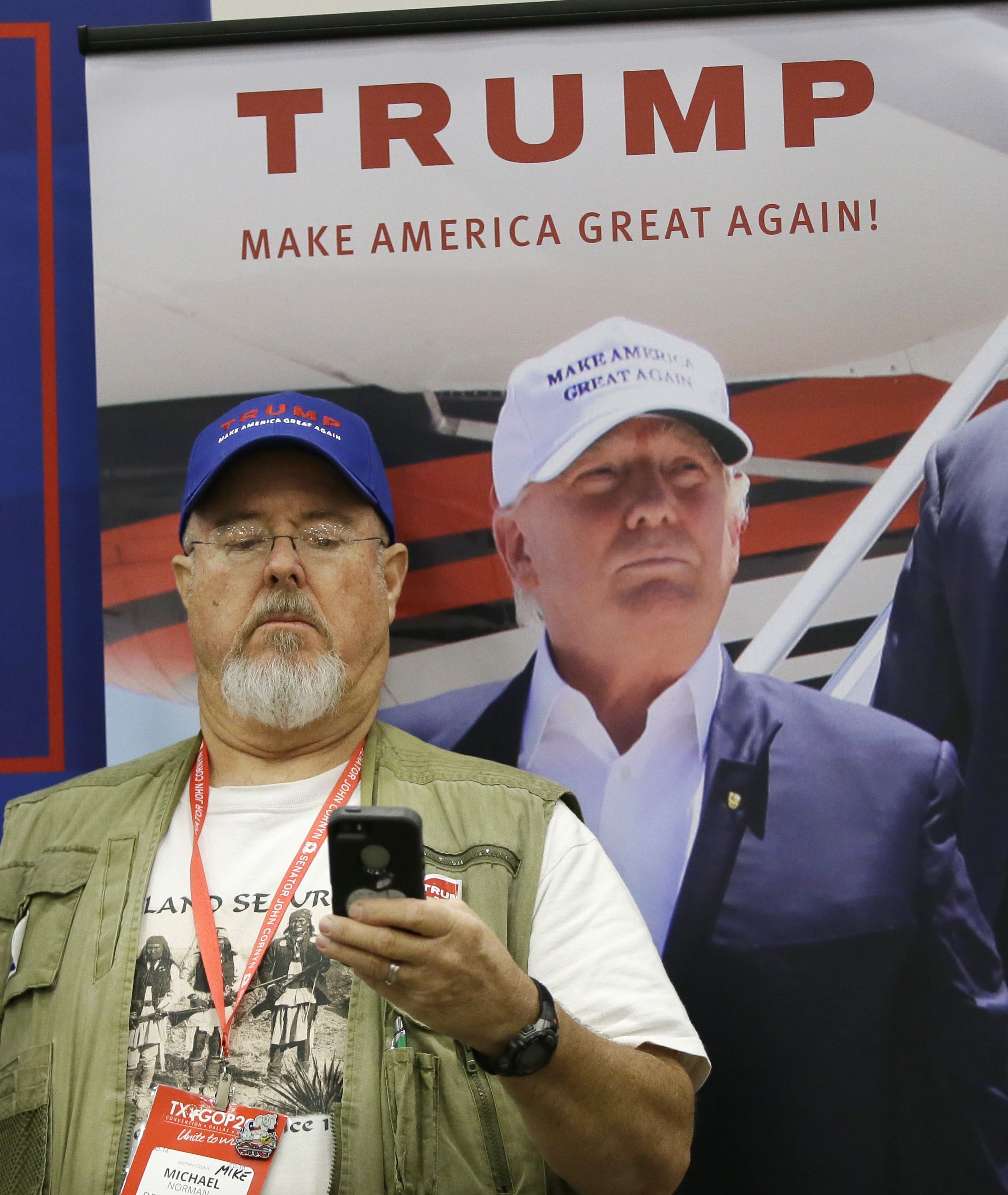 Bastrop County delegate Mike Norman takes a selfie with a photo of Donald Trump during the Texas Republican Convention Friday, May 13, 2016, in Dallas.
