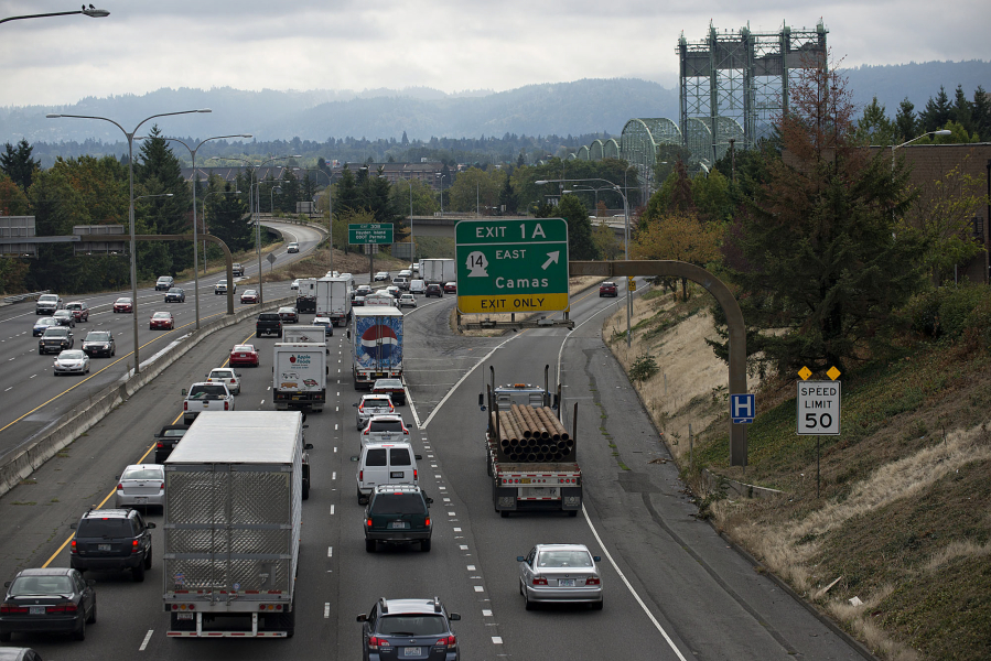 Traffic traveling south on Interstate 5 comes to a crawl as it approaches the Interstate 5 Bridge on the afternoon of Sept. 25, 2015, a Friday, the same day Mark Robinette was involved in a five-car pileup.