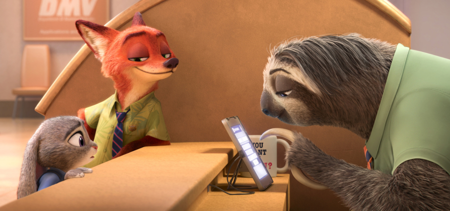 Judy Hopps, voiced by Ginnifer Goodwin, left, and Nick Wilde, voiced by Jason Bateman, second left, star in the animated film, "Zootopia." (Disney)