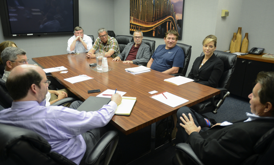 The Columbian Editorial Board meets with representatives from the Cowlitz casino on Thursday afternoon.