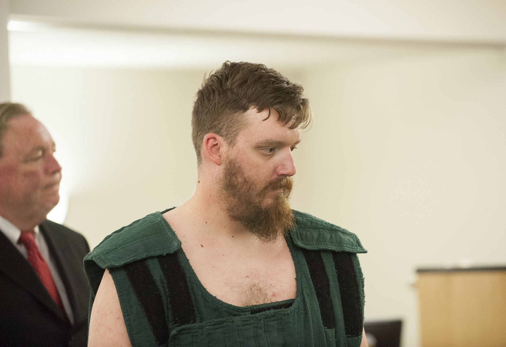 Todd Marjama Jr., who faces a murder charge in the death of his wife, appears June 30 in Clark County Superior Court. Marjama entered not-guilty pleas Thursday to first-degree murder and first-degree assault, both domestic violence-related crimes that involved a deadly weapon.