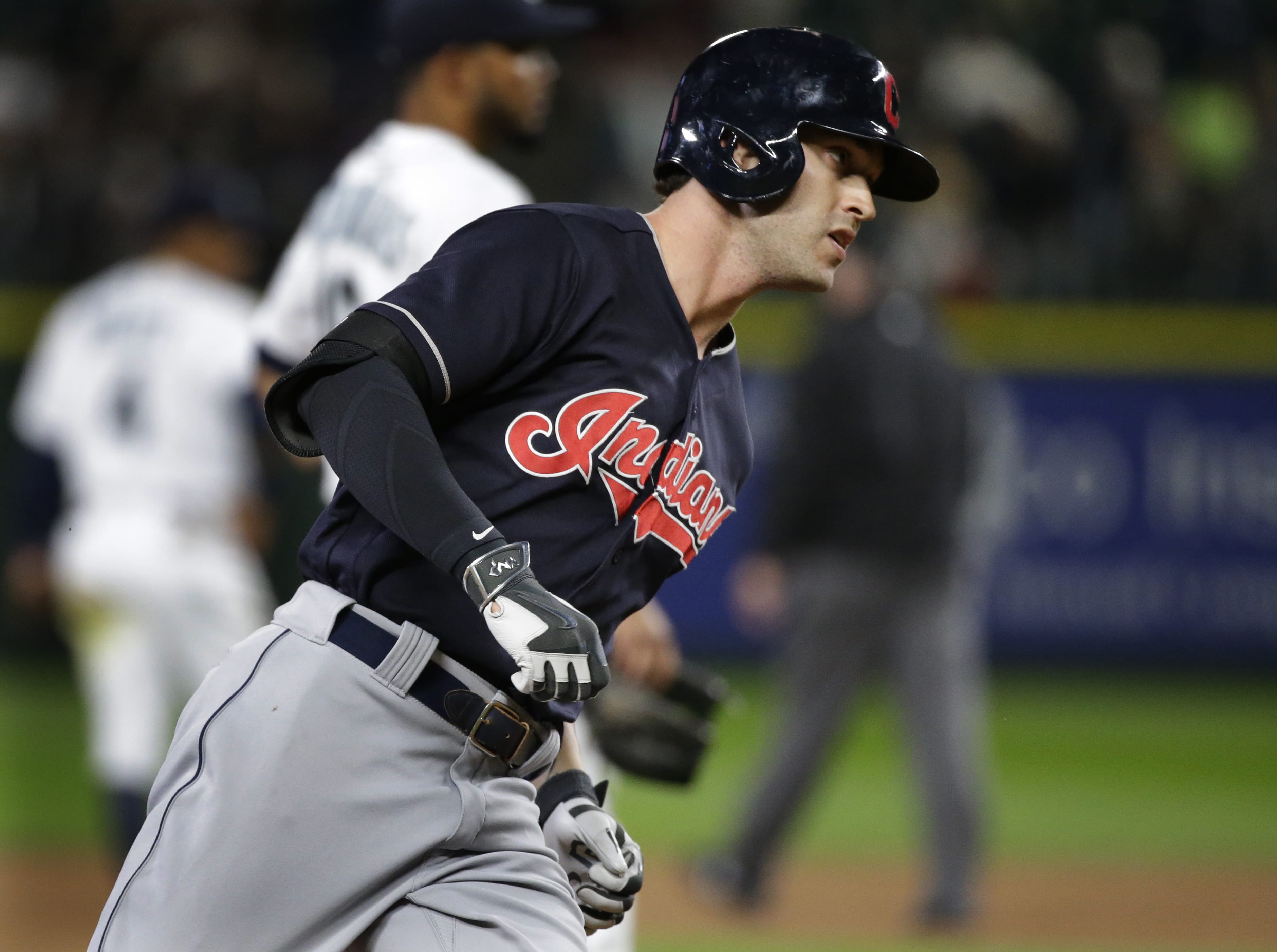Cleveland Indians' Tyler Naquin rounds the bases after he hit a two-run home run during the eighth inning of a baseball game against the Seattle Mariners, Thursday, June 9, 2016, in Seattle. (AP Photo/Ted S.