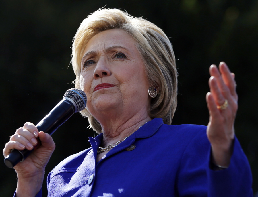 Democratic presidential candidate Hillary Clinton speaks at a rally Monday in Los Angeles.