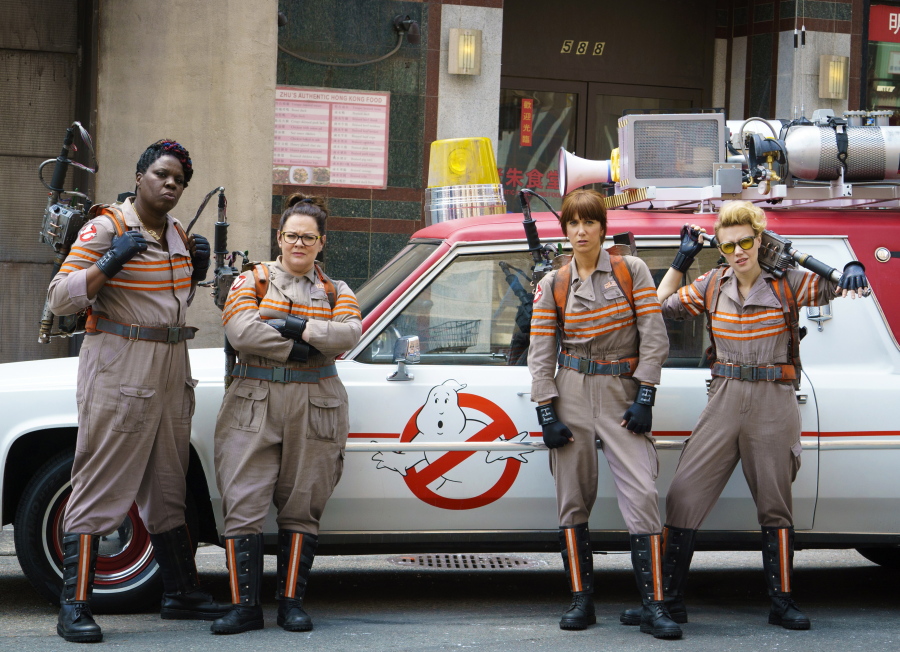 From left, Leslie Jones, Melissa McCarthy, Kristen Wiig and Kate McKinnon star in &quot;Ghostbusters,&quot; in theaters nationwide July 15.