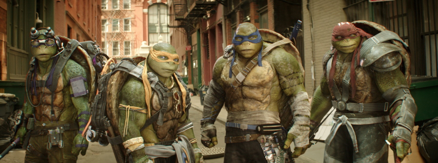 Donatello, from left, Michelangelo, Leonardo and Raphael in &quot;Teenage Mutant Ninja Turtles: Out of the Shadows.&quot; (Lula Carvalho/Paramount Pictures)
