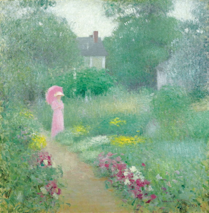 This undated photo provided by the New York Botanical Garden shows Edmund William Greacen&#039;s painting &quot;In Miss Florence&#039;s Garden.&quot; The painting is part of an exhibit at the Botanical Garden titled &quot;Impressionism: American Gardens on Canvas,&quot; and runs through Sept. 11, 2016.