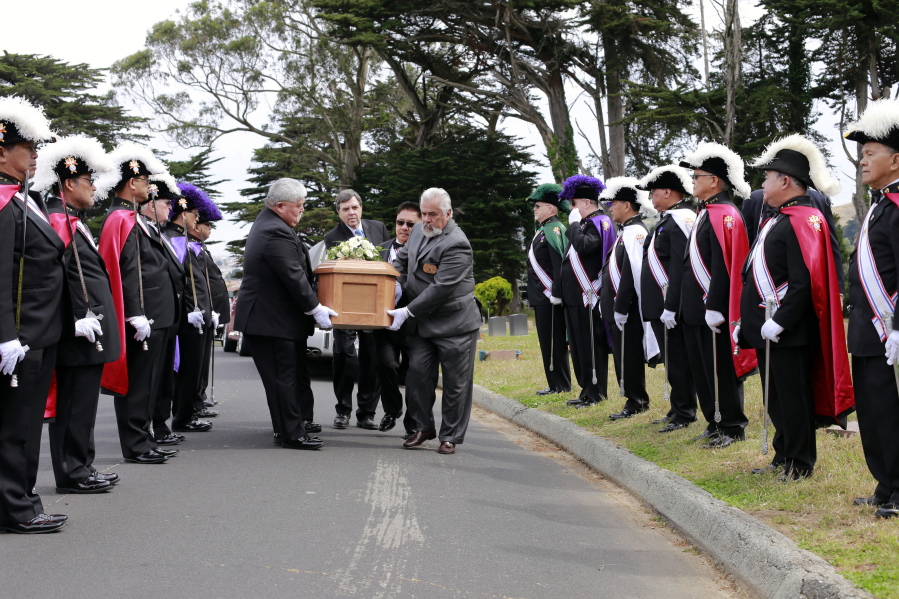 The Knights of Columbus, Yerba Buena Lodge of San Francisco, stand guard Saturday as the casket holding the body of a 3-year-old girl, found last month buried in San Francisco, is carried to her new grave at Greenlawn Memorial Park Cemetery in Colma, Calif. The unidentified girl, who has been named Miranda Eve, was found beneath the floor of a home being remodeled in San Francisco&#039;s Richmond District.
