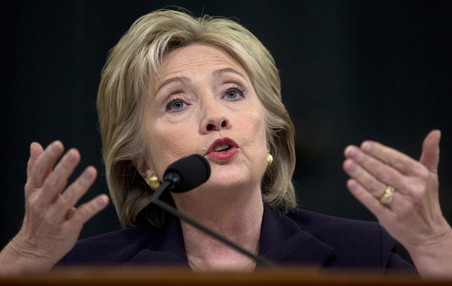Democratic presidential candidate former Secretary of State Hillary Rodham Clinton testifies on Capitol Hill in Washington before the House Select Committee on Benghazi.