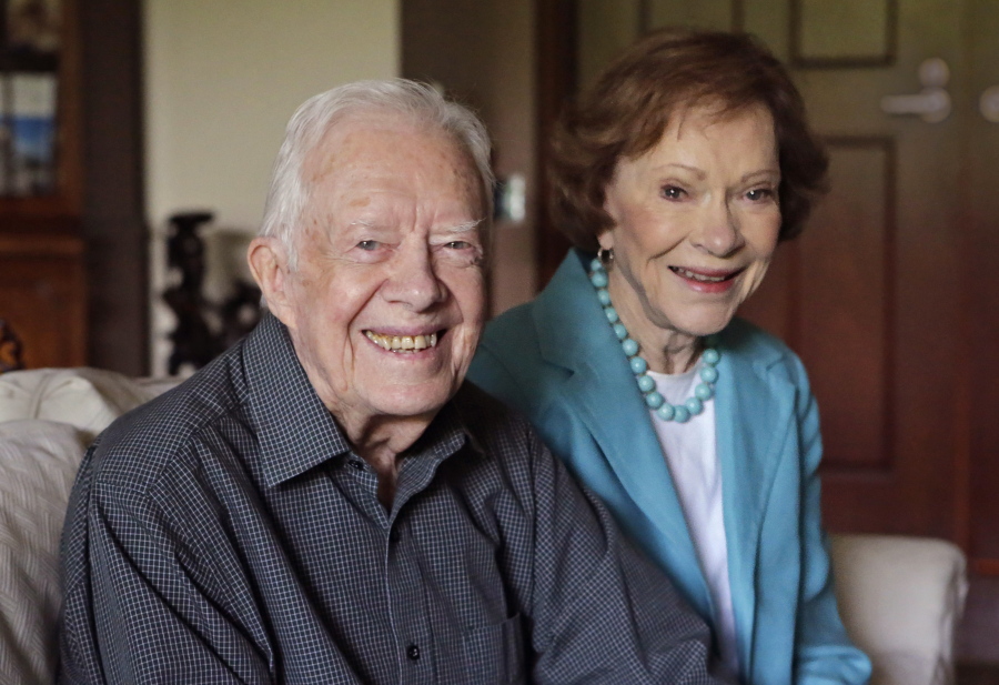 Jimmy and Rosalynn Carter talk about their years together Wednesday in Atlanta.