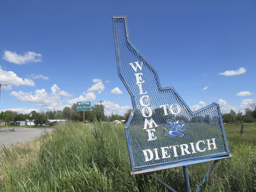 A sign welcomes residents and visitors to the tiny town in Dietrich, Idaho. The small community is struggling with the national attention brought by reports that a disabled black football player was raped by his white high school teammates. The allegations of racist taunts and physical abuse suffered by the teen were revealed this month when the family filed a $10 million lawsuit against the Dietrich School District.