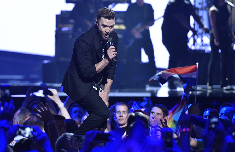 FILE - In this May 14, 2016, file photo, U.S. singer Justin Timberlake performs during the Eurovision Song Contest final in Stockholm, Sweden. If Spotify's predictions are correct, Timberlake's "Can't Stop the Feeling" will be a summer song you can't stop singing. The streaming music service revealed Thursday, June 2, its picks for the songs likely to be unavoidable this season.