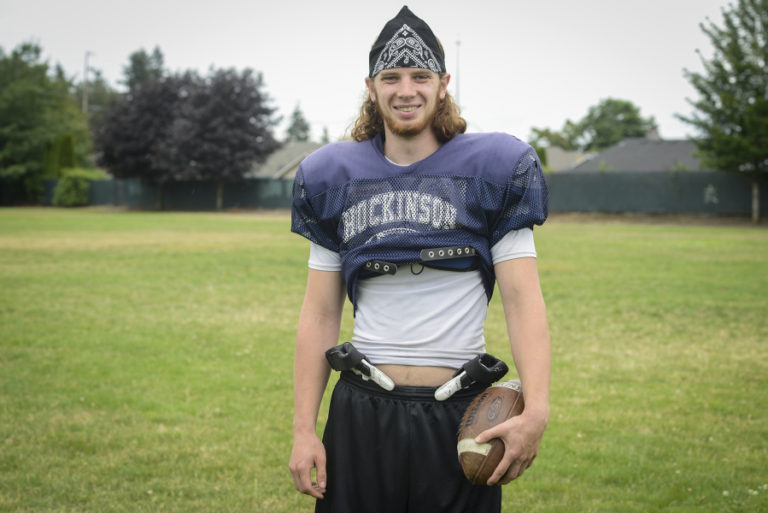 Freedom Bowl Classic player, Peter Schultz-Rathbun, at practice at Heritage High School, Thursday July 7, 2016.