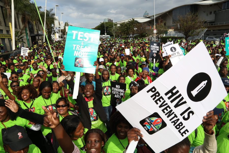 People participate in the Keep the Promise march on Saturday in Durban, South Africa, site of the 21st International AIDS Conference.